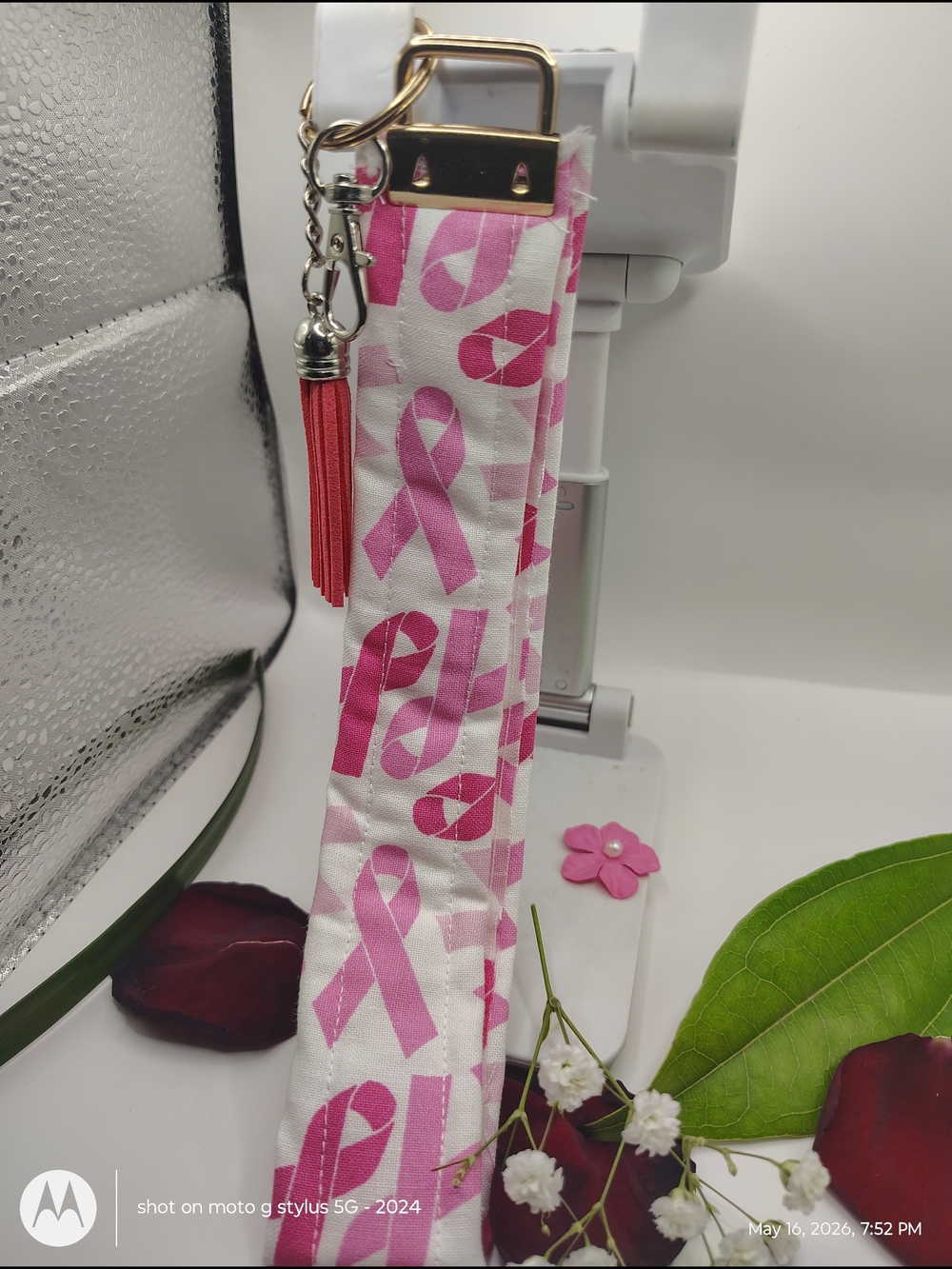 Pink Ribbon Wristlet Key Fob Strap - Supportive Everyday Carry